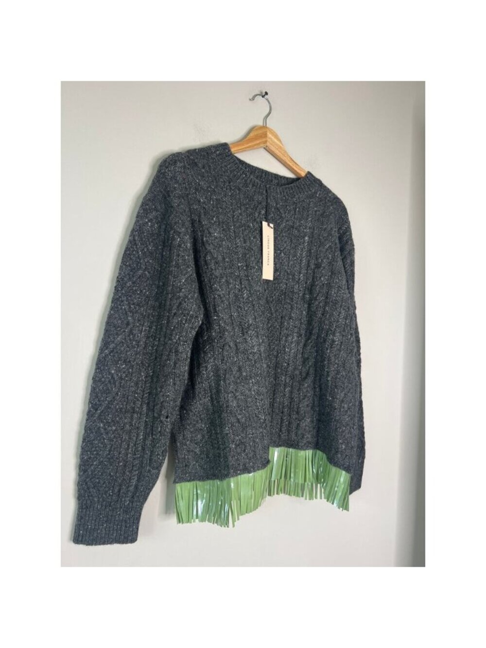 NWT Lingua Franca Bianca Crew Sequin Fringe Sweater Charcoal Gray Size: Small - Picture 3 of 8
